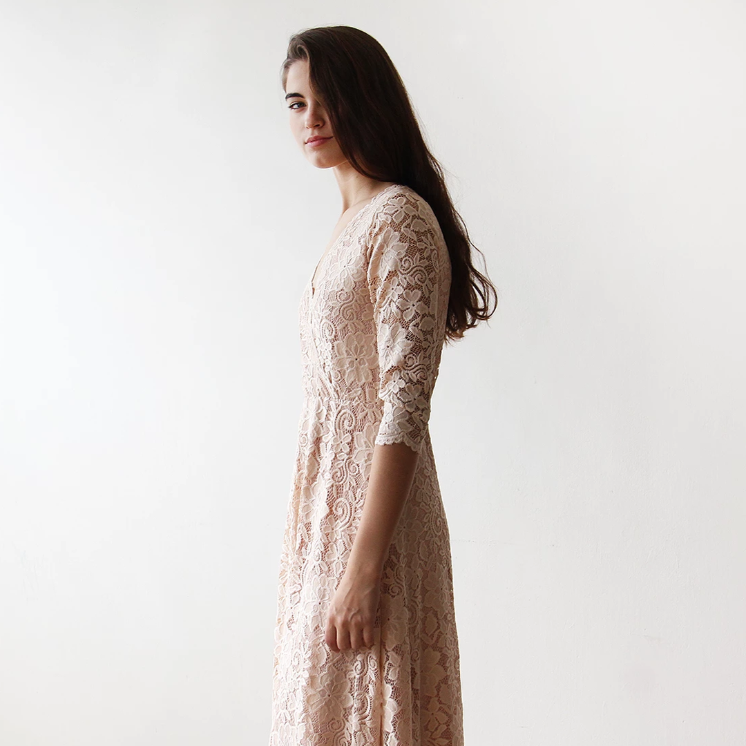 Boho  Pink Blush Lace  Wrap Dress  #1124