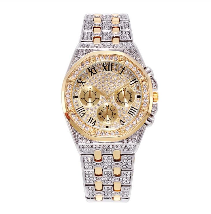 Luxury mens iced out bling mirco pave 5a cz zircon wrist quartz watch