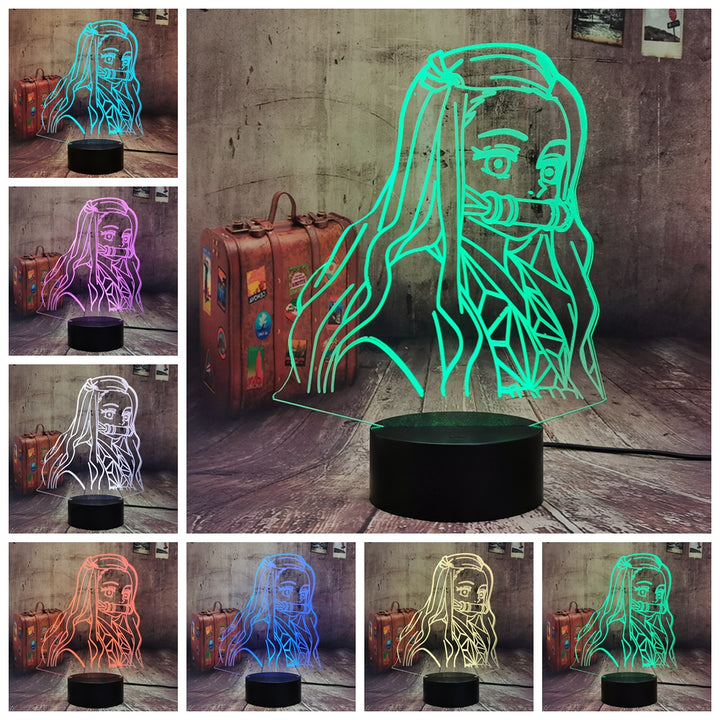 Movie Anime Figures Manga Demon Slayer Illusion Cute Nidouzi Kamado Nezuko USB Touch 7 Color Remote Control 3D LED Night Light