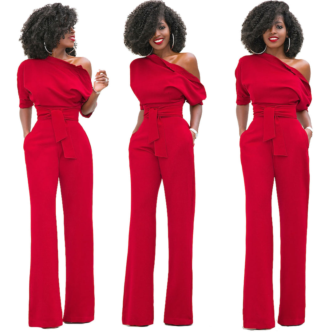 Womens fashion solid color asymmetrical one piece jumpsuits