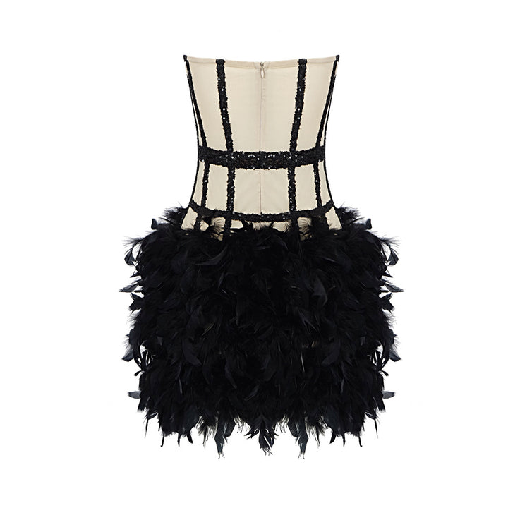 Womens blacksequin and feather fashion mini sequin dress