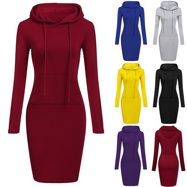 Fashion solid color hoodie women casual dresses