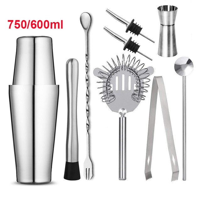 Cocktail shaker 550ml 750ml stainless steel wine martini boston mixer for bar