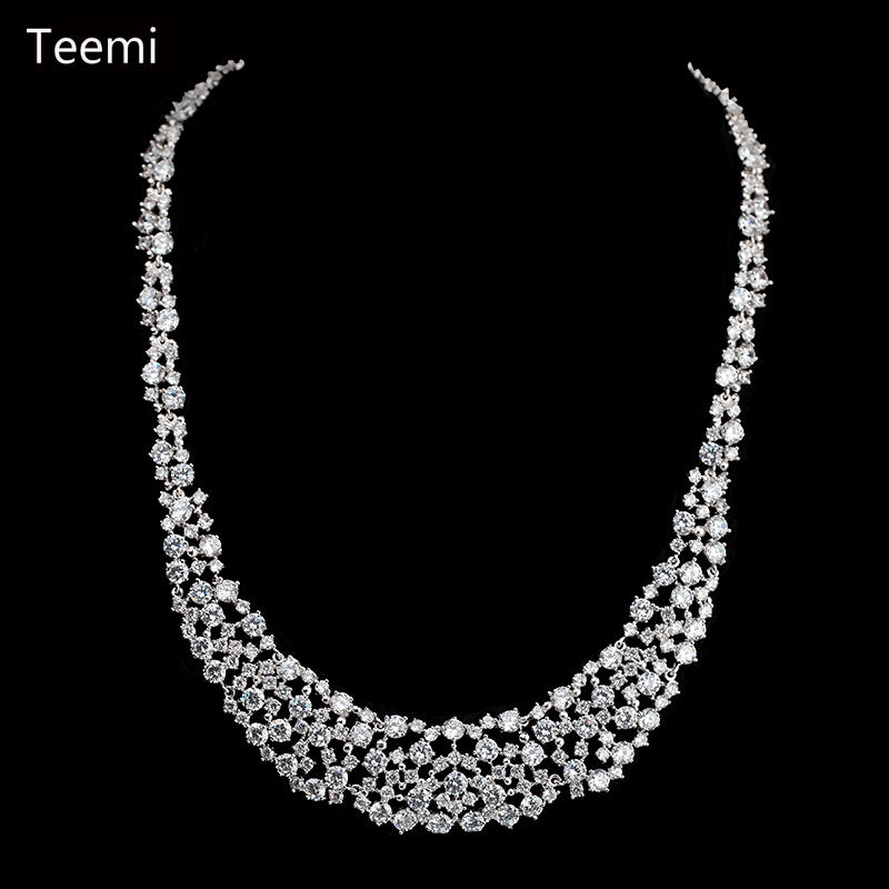 Bridal jewelry white gold plated zirconia diamond big earrings necklace set