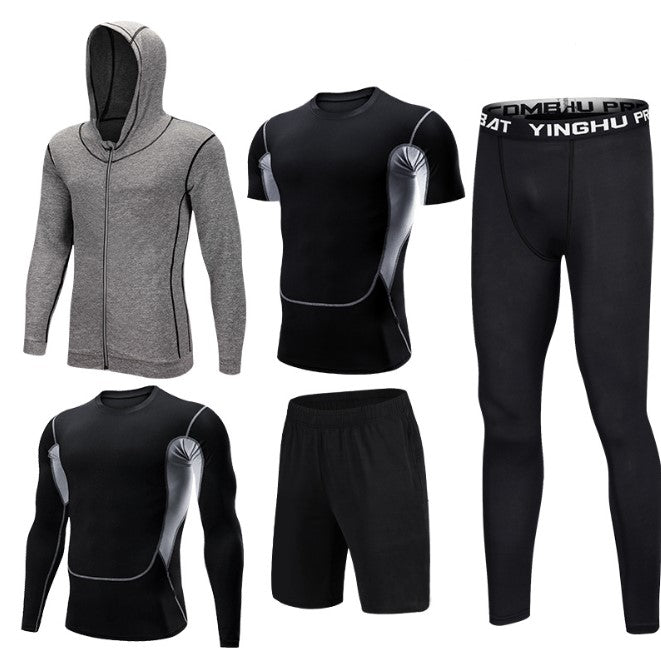 Wholesale Cheap Workout Clothes Training Men Run 5-Piece Fitness Suit