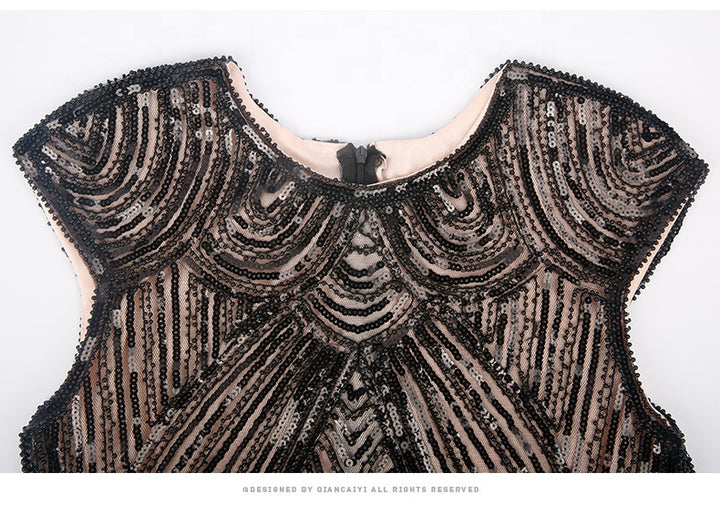 Woman elegant formal evening beaded mini tassel sequined fringed mini dress