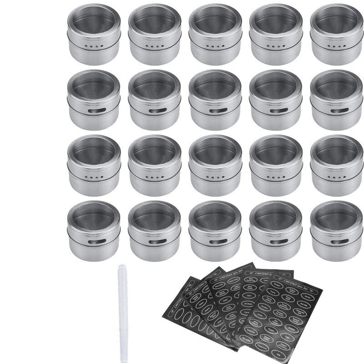 Magnetic spice jars set with spice labels and chalkboard pen stainless steel