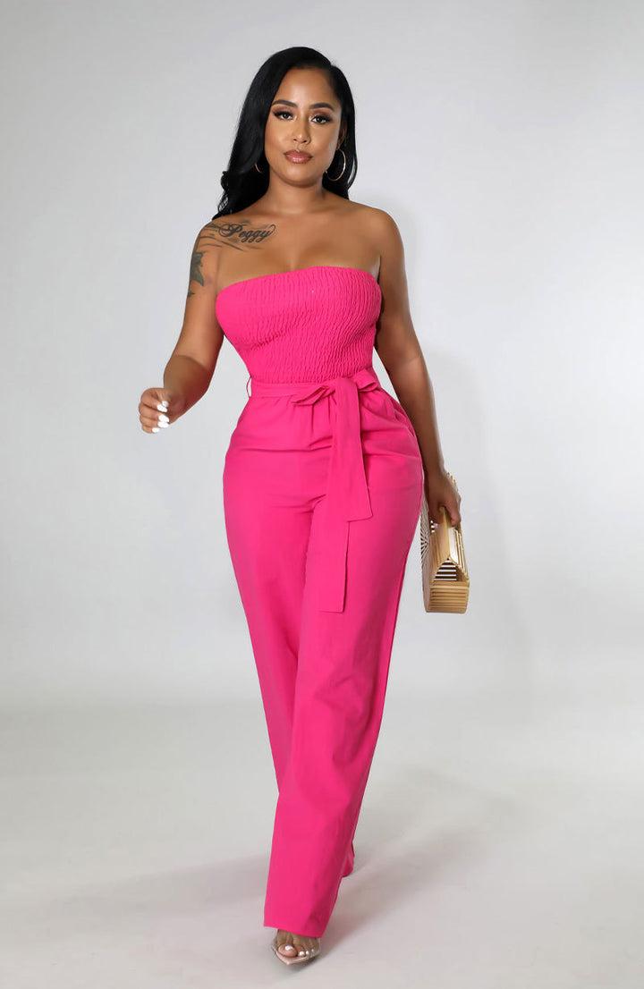 High waist plain sleeveless wide leg jumpsuit womens rompers