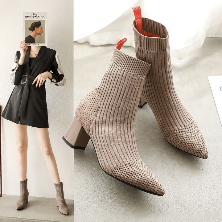 Fashion elastic knitting sock boots pointed toe womens high heel ankle Apparel & Accessories > Shoes