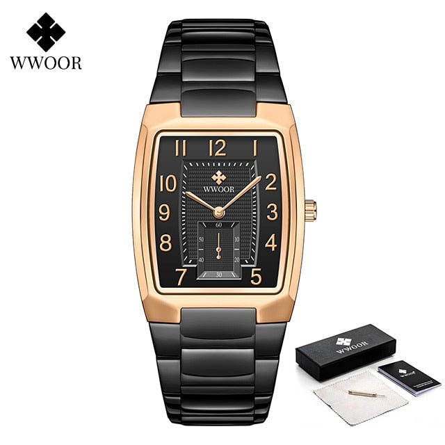 New square mens luxury stainless steel gold plated quartz wrist watches