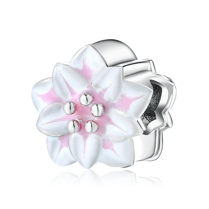 Sterling silver flower enamel pink and white charms for bracelets jewelry