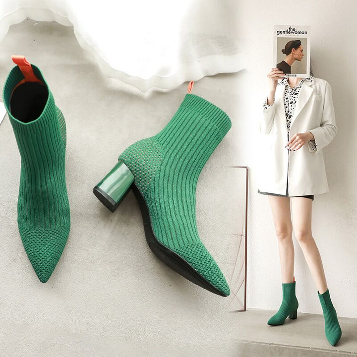 Fashion elastic knitting sock boots pointed toe womens high heel ankle Apparel & Accessories > Shoes