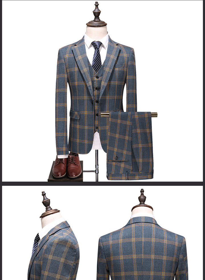 Factory Custom Wholesale New Recreational Business Chequered Men's Formal Suit Set