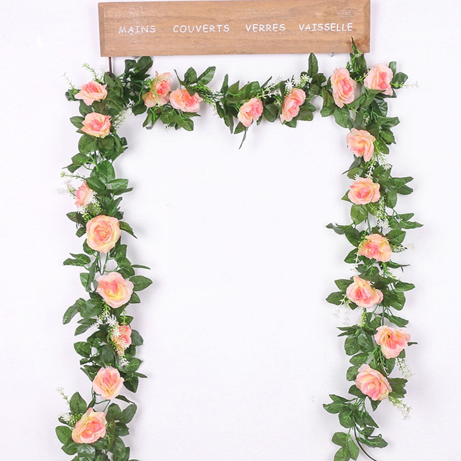 Silk artificial rose vine hanging flowers for wall décor