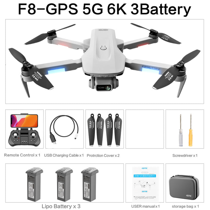 F8 2021 New GPS Drone 4k/6k HD Camera Profession WiFi Fpv Drone Brushless Motor Gray Foldable Quadcopter RC Dron Toys