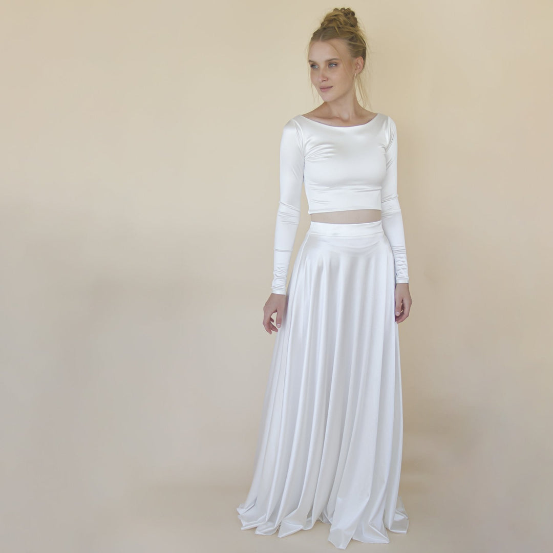 Wedding Dress Separates, Two Piece Wedding Outfit, Silky Wedding Top & Skirt #1356