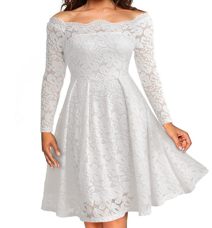 Long sleeves lace cocktail party dresses women clothing plus size in white