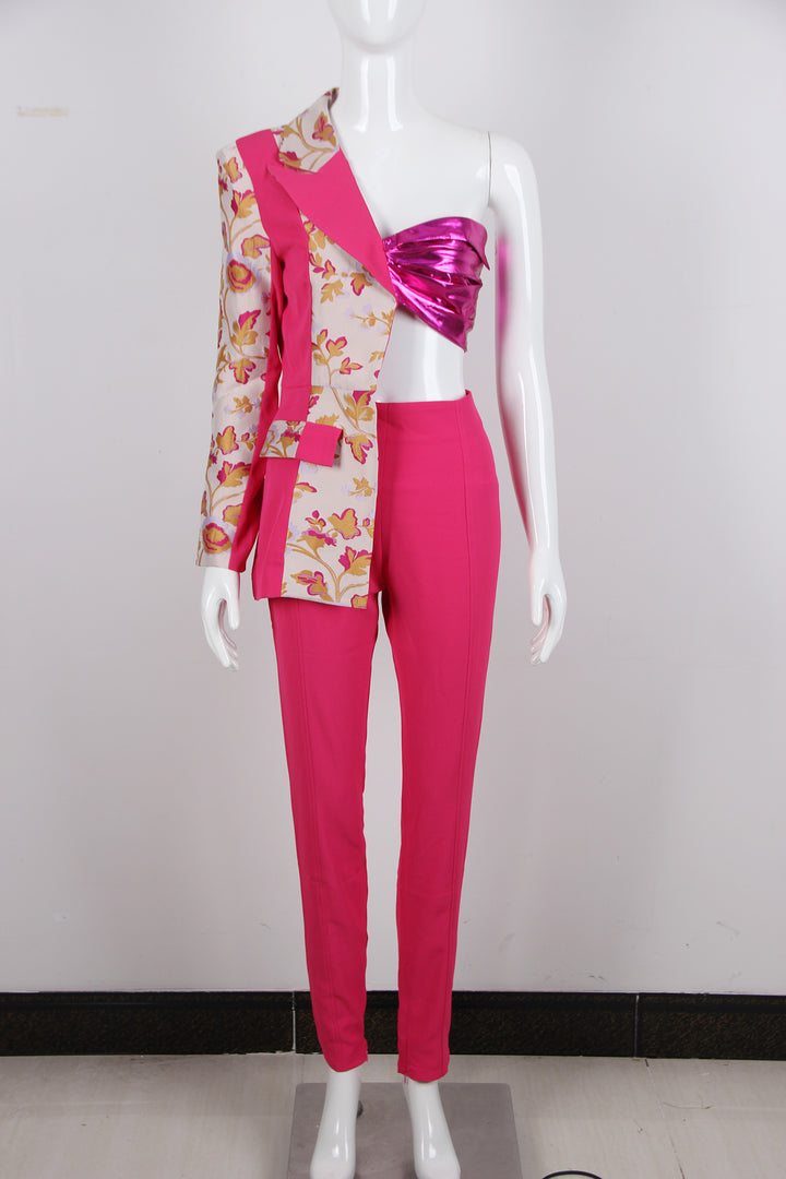 New arrival blazer and pants 2 piece floralr set for women wear