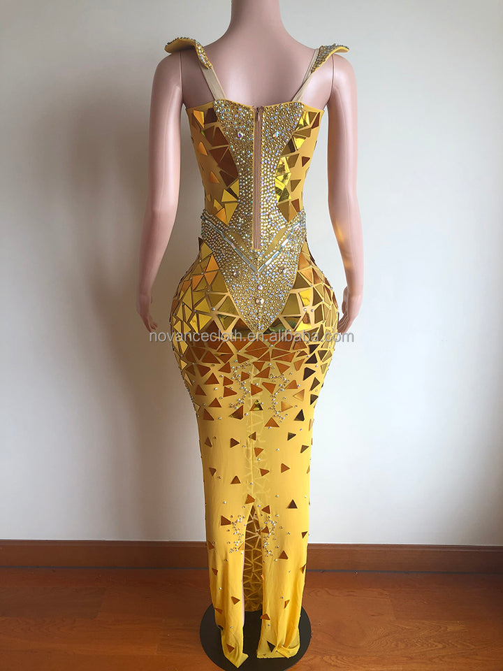 Women clothing bling sequin maxi formal evening dress low cut bodycon
