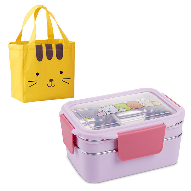 Cartoon lunch box stainless steel double layer food container for kids