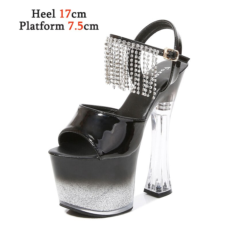 Shuzumiao Sandals 2021 Summer New Patent Leather Platform Square Heel Fashion Fringe Party womens shoes