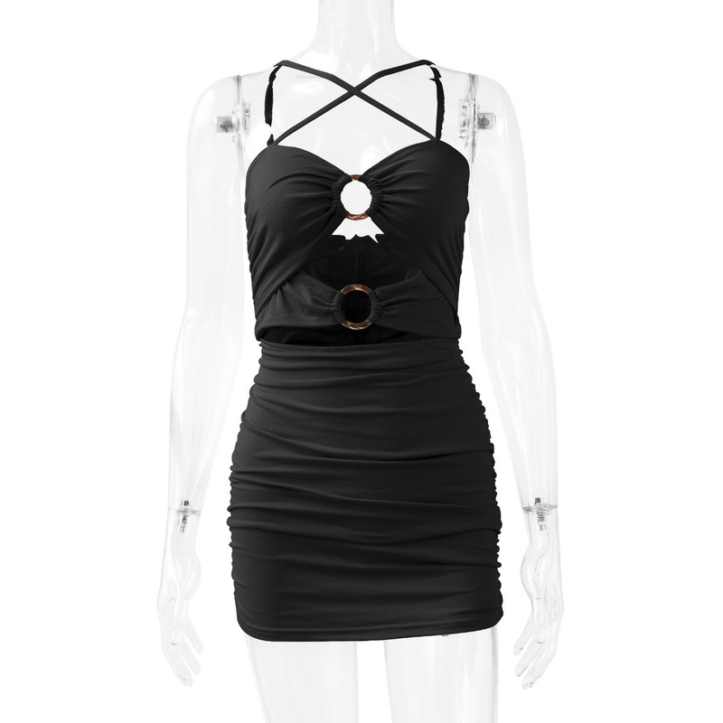 Backless halter mini womens dress sleeveless bodycon short black