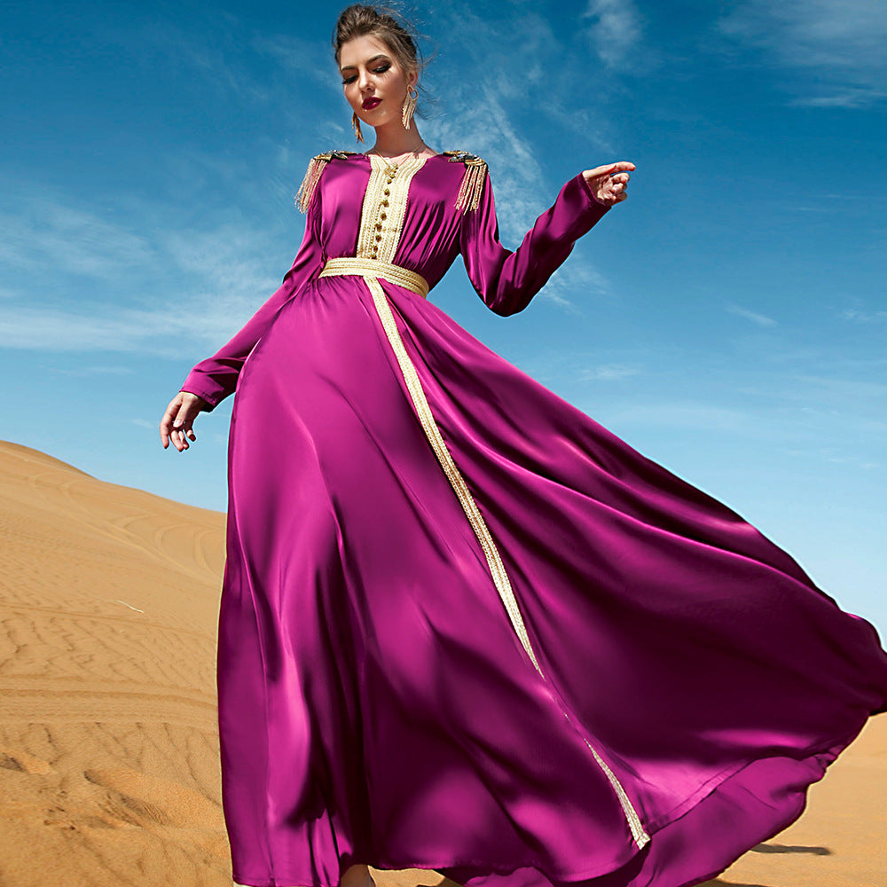 Classical Design Maxi Royal Shoulder Knot Abaya Dress Tasseels