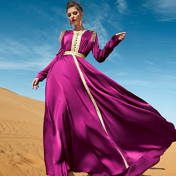 Classical Design Maxi Royal Shoulder Knot Abaya Dress Tasseels