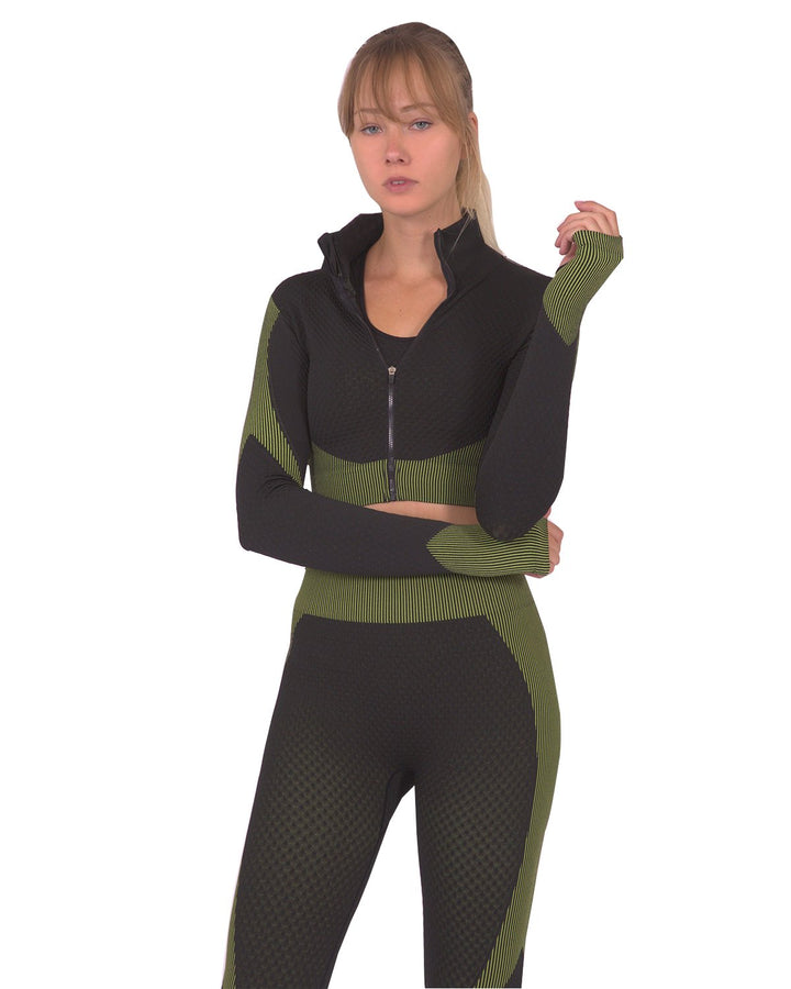 Trois Seamless Sports Jacket - Black With Green