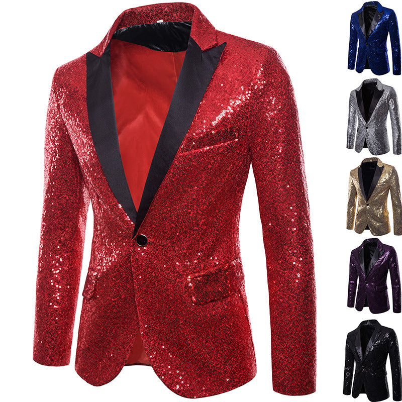 Men Glitter Sequin Suit Jackets Fancy Show Costume Party Coats Men Wedding Party Blazer Gentleman Button Dance Bling Formal Suit