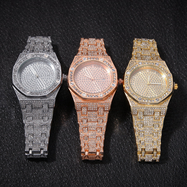 Men luxury iced out hot gold diamond waterproof wrist watch