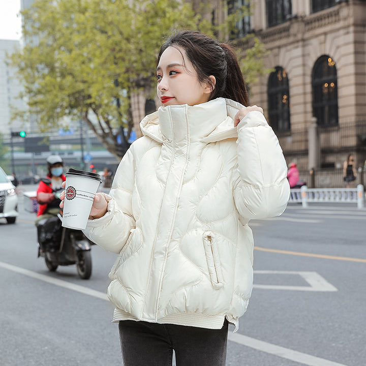 Padded coat zipper wadded stand collar hoode warm solid color jacket