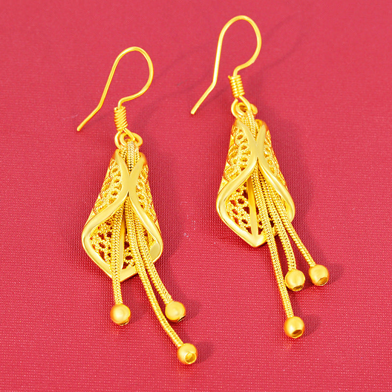 22k gold jewelry earring for women leaf fringes garnet