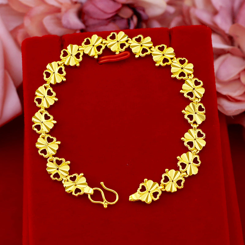 Heart shape womens chain bracelet jewelry 14k yellow gold plated