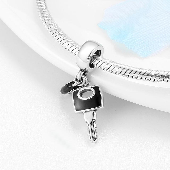 Real 925 Sterling Silver Small and Cute Car Enamel Blue and White Charms for Bracelets Jewelry Making All-Match Beads Wholesale