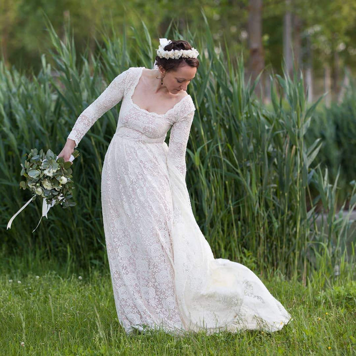 Square Neckline Wedding Train Dress  #1207