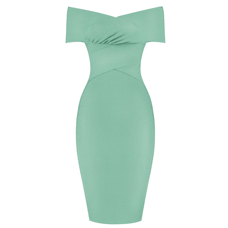 2020 New Summer Women Bodycon Bandage Dress Sexy Off the Shoulder Club Dress Midi Celebrity Party Dress