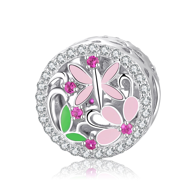 Sterling silver flower enamel pink and white charms for bracelets jewelry