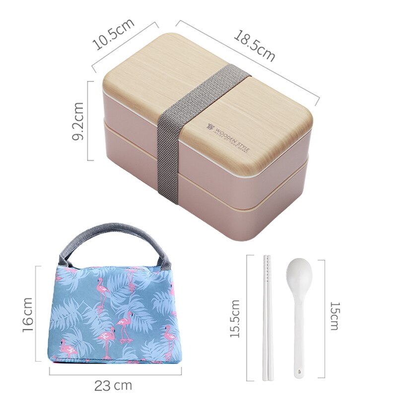 Microwaveable double layer lunch box 1200ml wooden salad container