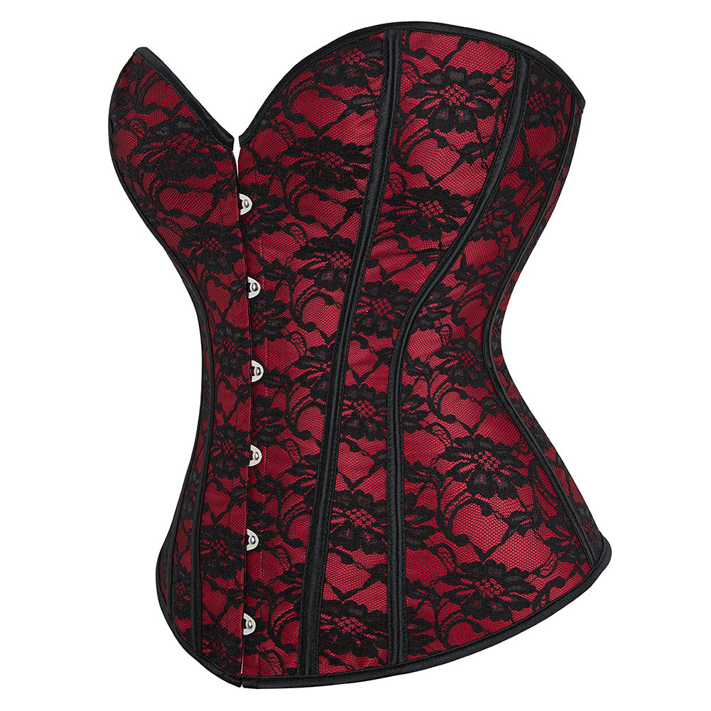 Elegant brocade red busk waist bustier top jacquard womens corselet