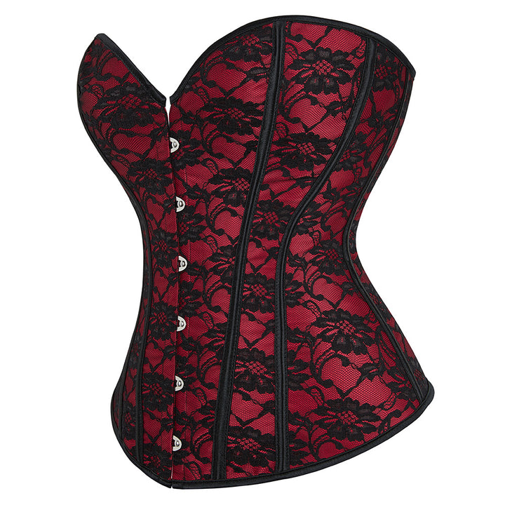 Elegant brocade red busk waist bustier top jacquard womens corselet