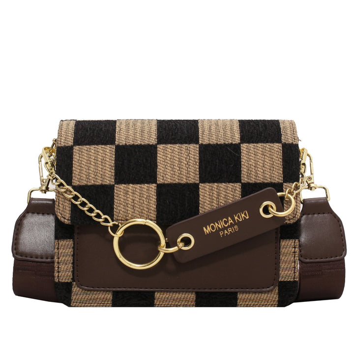 2022 Checkerboard Small Fabric PU Leather Flap Crossbody Bags for Women Fashion Handbags Lady Shoulder Bags