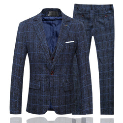 2021 New Men's Three Piece Suit Bridegroom's Dress Business Dress Large Plaid Suit Split Ends