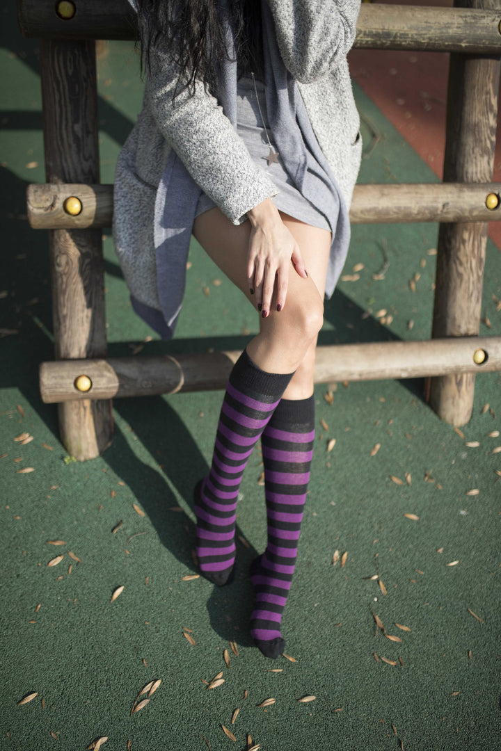 Womens plum stripe knee high socks apparel