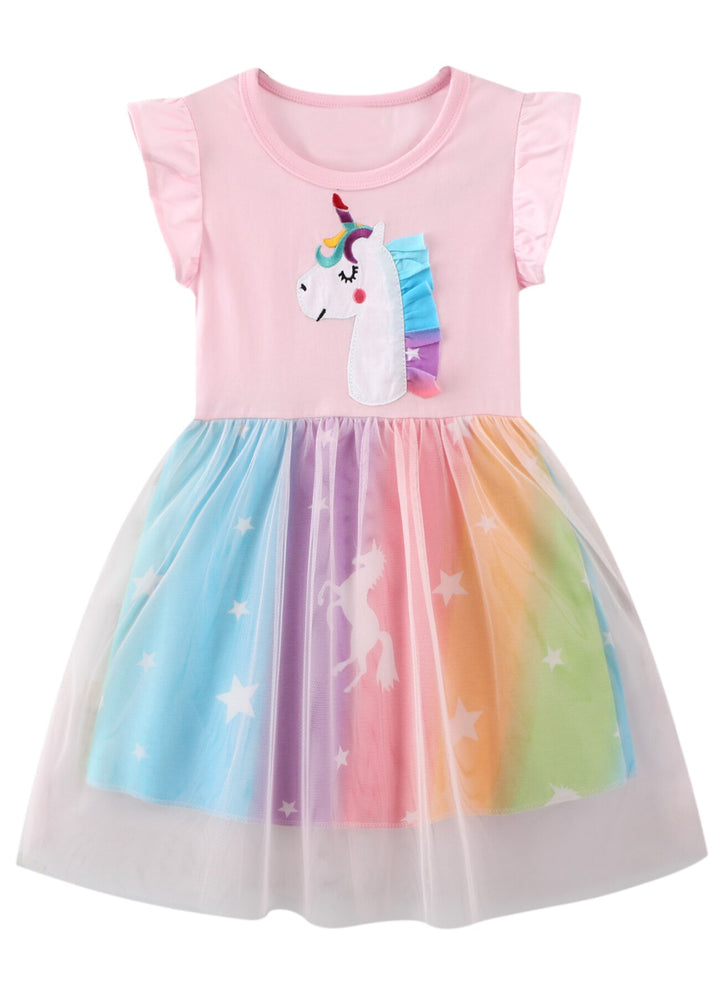 Baby Girl Dress With Animal Applique Vestidos Striped Cotton Kids Unicorn Party Dresses for Girls Clothes Casual Dress 2-7y