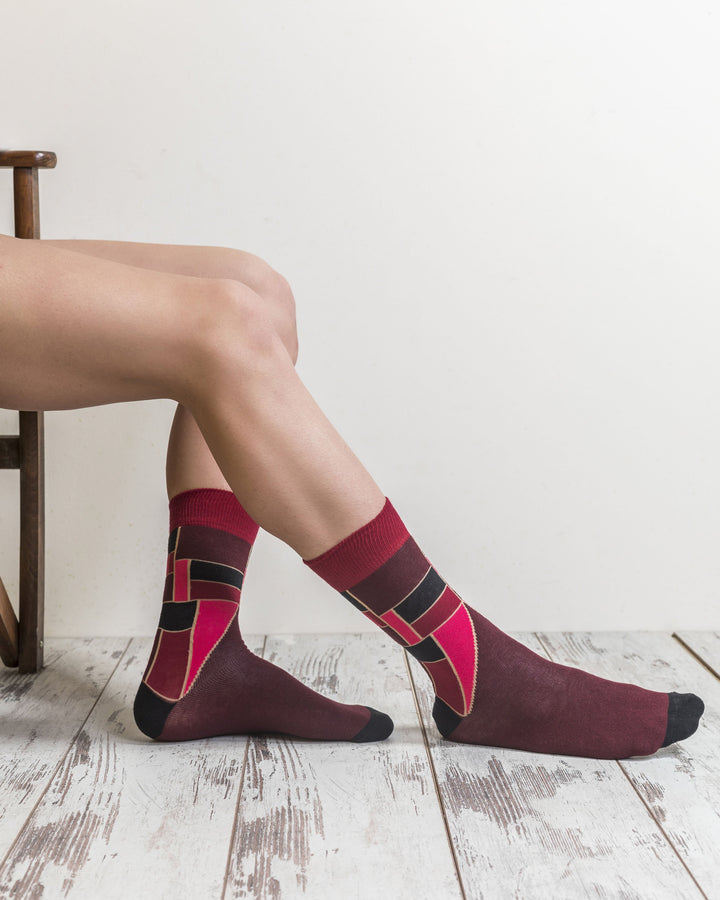 Mens burgundy mix set socks