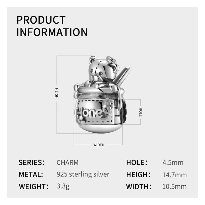 Designer 925 Sterling Silver Alphabet Honey Jar Bear Charm Cute Bead DIY Women Jewelry & Accessories Fit Original Women Bracelet