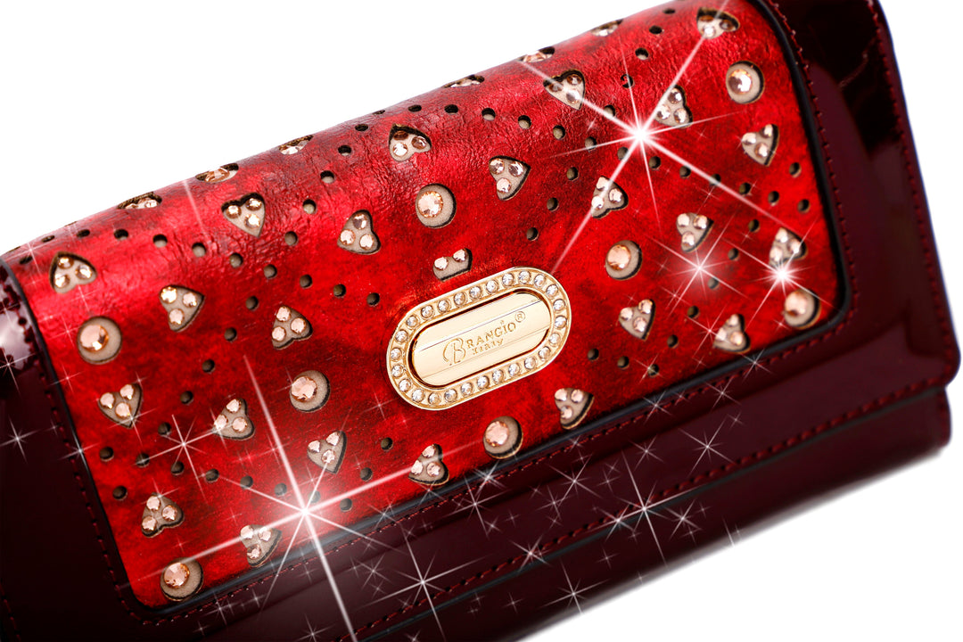 Sparkle of hearts envelope shaped womens wallet with phone holder