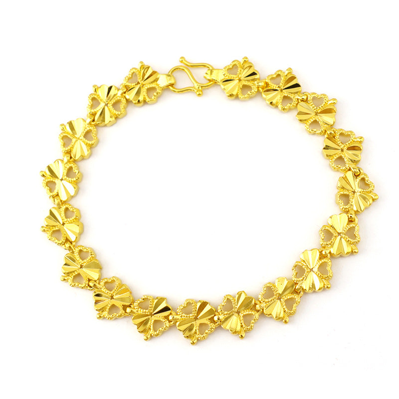 Heart shape womens chain bracelet jewelry 14k yellow gold plated