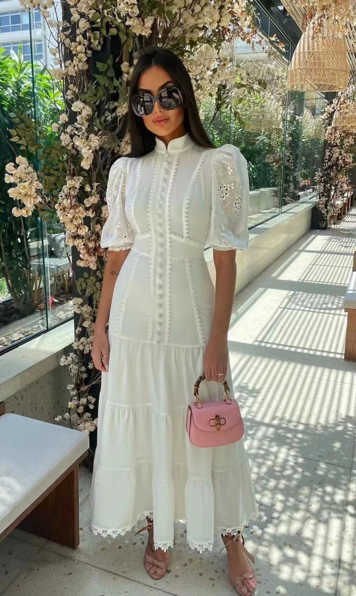 2022 summer new casual solid color puff sleeve party dress